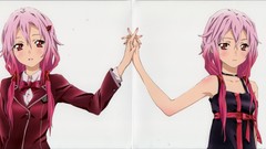 Text dress red eyes schoolgirls bows jackets blush pink hair 