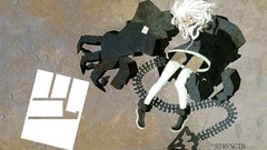 Text dress Shorts white hair anime girls boots strength short 