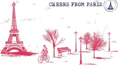 Text Eiffel Tower Paris bench monochrome Bicycles street lights 