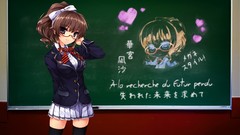 Text glasses Hearts school bows jackets gray eyes brunettes 