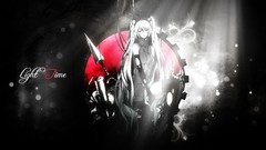 Text gloves sitting long hair hatsune miku vocaloid twintails 