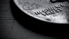 Text god Money coins close-up trust