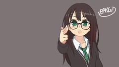 Text gray background glasses tie schoolgirls blush long hair 