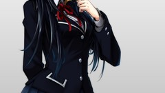 Text gray background red eyes Ribbons tongue schoolgirls skirts 