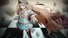 Text hats stockings belts long hair anime girls blue eyes 