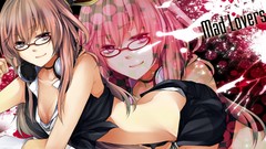 Text headphones glasses Shorts pink hair long hair vocaloid 