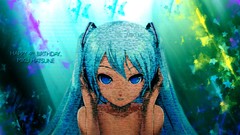 Text headphones hatsune miku vocaloid aqua hair