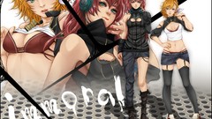 Text headphones jeans navel chains blondes skirts long hair 