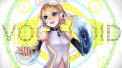 Text headphones navel circles shirts blondes anime girls blue 