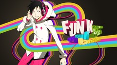 Text headphones red eyes hoodies multicolor short hair black 