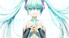 Text headphones white background fireflies navel long hair 