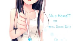 Text ice Hearts sitting long hair anime girls black hair open 