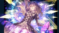 Text magic power dress stockings blondes long hair anime girls 