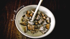 Text milk Typography Wood bowl cereal shredded wheat