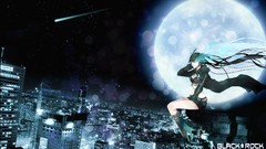 Text moon Anime anime girls black rock shooter glowing eyes