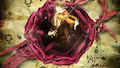 Text Music woman abstract instruments violins long hair anime 