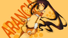 Text orange brown skirts smiling long hair anime girls black 