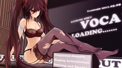 Text red eyes sitting long hair anime girls lingerie brunettes 