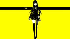 Text Shoes dress collar Shorts yellow background long hair 