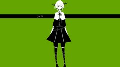 Text Shoes dress Shorts green background smiling anime girls 