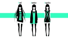 Text Shoes dress white background smiling long hair anime girls 