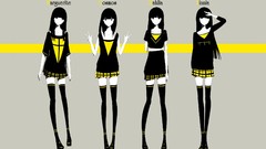 Text Shoes gray background skirts smiling long hair anime girls 