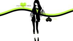 Text Shoes white background Hearts jackets skirts long hair 