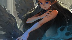 Text smoke Books wings dress horns Castles outdoors long hair 