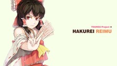 Text staff red eyes bows short hair ponytails hakurei reimu 