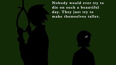 Text suicide silhouettes green background monochrome anime 