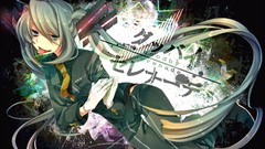 Text tie gloves tongue pants long hair anime girls boots blue 