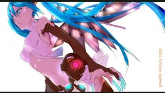 Text tie navel blue hair long hair anime girls armpits blue 