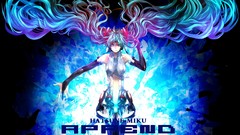 Text tie navel long hair glowing hatsune miku vocaloid miku 