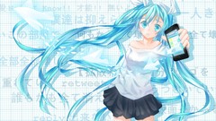 Text Twitter shirts skirts blush blue hair long hair anime 