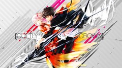 Text weapons couple red eyes red dress jackets pants pink hair 