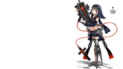 Text weapons Guns white background white hair red eyes skirts 