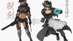 Text weapons teeth white background hats grin armor navel 