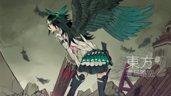 Text weapons wings feathers ruins red eyes bows skirts long 