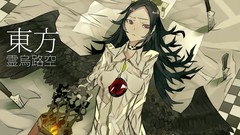 Text weapons wings Knives red eyes bows shirts long hair anime 