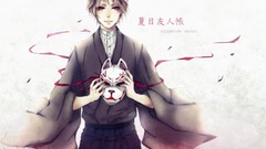 Text white background horns red eyes blondes masks natsume 