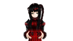 Text white background long hair anime girls green eyes black 