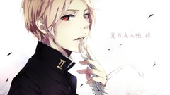 Text white background red eyes blondes school uniforms short 