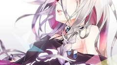 Text white hair skirts long hair anime girls blue eyes braids 