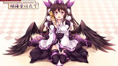 Text wings dress hats Ribbons sitting bows long hair pink eyes 