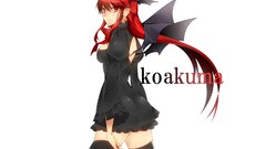 Text wings dress white background devil red eyes bows long hair 