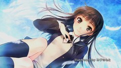 Text wings feathers Anime sitting schoolgirls blush smiling 