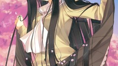 Text woman Anime outdoors skirts long hair anime girls flower 