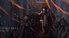 Text woman blade horns armor Warriors sitting legs long hair 