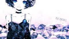 Text woman dress anime girls blue eyes short hair black dress 