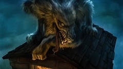 Three paintings Wolves houses drawings pigs concept art 